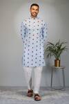 Shop_Eleven Brothers_Blue Kurta Softy Silk Print Floral Bloom And Pant Set _Online_at_Aza_Fashions