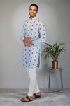 Eleven Brothers_Blue Kurta Softy Silk Print Floral Bloom And Pant Set _at_Aza_Fashions