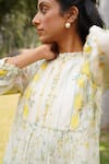 Dhaari_Off White Handwoven Cotton Silk Hand Painted And Embroidered Gathered _at_Aza_Fashions