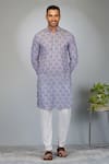 Eleven Brothers_Purple Kurta Softy Silk Print Flower Motif And Pant Set _Online_at_Aza_Fashions