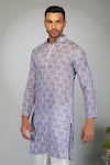 Shop_Eleven Brothers_Purple Kurta Softy Silk Print Flower Motif And Pant Set _Online_at_Aza_Fashions