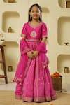 Buy_Rar studio - Kids_Fuchsia Chanderi Handloom 50% Silk X 50% Floral Blouse Lehenga Set  _Online_at_Aza_Fashions