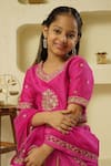 Rar studio - Kids_Fuchsia Chanderi Handloom 50% Silk X 50% Floral Blouse Lehenga Set  _at_Aza_Fashions