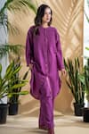 Pants and Pajamas_Purple Kala Cotton Plain Band Zinnia Shirt Tunic And Straight Pant Set _Online_at_Aza_Fashions