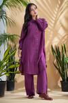 Buy_Pants and Pajamas_Purple Kala Cotton Plain Band Zinnia Shirt Tunic And Straight Pant Set _Online_at_Aza_Fashions