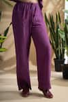 Pants and Pajamas_Purple Kala Cotton Plain Band Zinnia Shirt Tunic And Straight Pant Set _at_Aza_Fashions