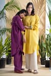 Buy_Pants and Pajamas_Purple Kala Cotton Plain Band Zinnia Shirt Tunic And Straight Pant Set 