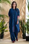 Pants And Pajamas_Blue Cotton Bandeau Neck Neel Kamal Shirt Tunic And Straight Pant Set_Online_at_Aza_Fashions
