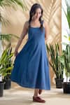 Pants and Pajamas_Blue Kala Cotton Square Neck Neelam Strappy Dress _Online_at_Aza_Fashions