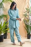 Shop_Pants and Pajamas_Blue Kala Cotton Embroidered Mogra Shirt Tunic And Straight Pant Set For Women_Online_at_Aza_Fashions