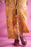 Pants And Pajamas_Yellow Cotton, Chanderi Embroidery Kyrah Floral Block Print Kurta Pant Set_at_Aza_Fashions