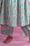 Buy_Pants and Pajamas_Blue Cotton Block Print Floral Pattern Round Serena Kurta And Pant Set _Online_at_Aza_Fashions