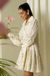 Sakshi Khetterpal_Ivory Chanderi Pearls, Beads, Embroidery Collared Hem Shirt Dress _Online_at_Aza_Fashions