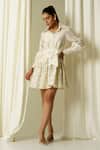Sakshi Khetterpal_Ivory Chanderi Pearls, Beads, Embroidery Collared Hem Shirt Dress _at_Aza_Fashions