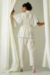 Sakshi Khetterpal_Ivory Chanderi Embroidery Bandeau Neck Top And Pant Set _Online_at_Aza_Fashions