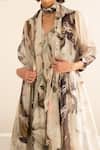 Shop_Arcvsh By Pallavi Singh_Grey Organza, Linen Collared Scattered Floral Print Jacket With Dress _Online_at_Aza_Fashions