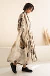 Arcvsh By Pallavi Singh_Grey Organza, Linen Collared Scattered Floral Print Jacket With Dress _Online_at_Aza_Fashions
