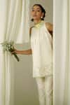 Buy Sakshi Khetterpal Ivory Chanderi Pearls, Beads, Embroidery Halter Neck Top And Pant Set Online at Aza Fashions Buy_Sakshi Khetterpal_Ivory Chanderi Pearls, Beads, Embroidery Halter Neck Top And Pant Set _Online_at_Aza_Fashions
