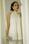 Buy Sakshi Khetterpal Ivory Chanderi Pearls, Beads, Embroidery Halter Neck Top And Pant Set Buy_Sakshi Khetterpal_Ivory Chanderi Pearls, Beads, Embroidery Halter Neck Top And Pant Set
