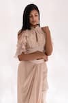 Shop_PIRI INDIA_Beige Organza Nirai Embellished Crop Top With Draped Skirt  _Online_at_Aza_Fashions