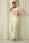 Sakshi Khetterpal_Ivory Chanderi Embroidered Thread Collared Neck Shirt And Pant Set _at_Aza_Fashions