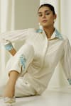 Shop Sakshi Khetterpal Ivory Chanderi Pearls, Beads, Embroidery Front Buttoned Shirt And Pant Set Online at Aza Fashions Shop_Sakshi Khetterpal_Ivory Chanderi Pearls, Beads, Embroidery Front Buttoned Shirt And Pant Set _Online_at_Aza_Fashions
