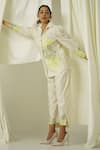 Sakshi Khetterpal_Ivory Chanderi Embroidered Thread Collared Neck Shirt And Pant Set _at_Aza_Fashions