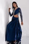 Shop_PIRI INDIA_Blue Satin Embroidery Sequin V Neck Amaya Lehenga Saree With Blouse  _Online_at_Aza_Fashions