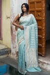 TaBa Kashi By Artika Shah_Blue Chiffon Woven Zari Striped Saree  _Online_at_Aza_Fashions