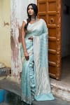 Buy_TaBa Kashi By Artika Shah_Blue Chiffon Woven Zari Striped Saree  _Online_at_Aza_Fashions