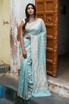 Shop_TaBa Kashi By Artika Shah_Blue Chiffon Woven Zari Striped Saree  _Online_at_Aza_Fashions