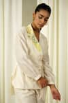 Buy Sakshi Khetterpal Ivory Chanderi Pearls, Beads, Embroidery, Lace Lapel Double Breasted Blazer Set Online at Aza Fashions Buy_Sakshi Khetterpal_Ivory Chanderi Pearls, Beads, Embroidery, Lace Lapel Double Breasted Blazer Set _Online_at_Aza_Fashions