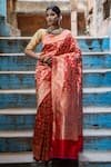 Buy_TaBa Kashi By Artika Shah_Red Katan Silk Woven Animal Handloom Shikargah Jaal Saree  _Online_at_Aza_Fashions