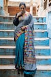 TaBa Kashi By Artika Shah_Grey Hemp Cotton Woven Saree  _Online_at_Aza_Fashions