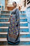 TaBa Kashi By Artika Shah_Grey Hemp Cotton Woven Saree  _at_Aza_Fashions