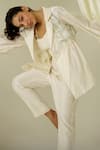 Buy Sakshi Khetterpal Ivory Chanderi Embroidery Sweetheart Neck Trench Pant Set Online at Aza Fashions Buy_Sakshi Khetterpal_Ivory Chanderi Embroidery Sweetheart Neck Trench Pant Set _Online_at_Aza_Fashions