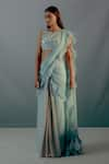 Aaryaa By Kashveen Kohli_Sky Blue Saree Organza Embroidered Ruffled Pre Draped With Embellished Blouse _Online_at_Aza_Fashions