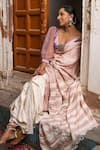 TaBa Kashi By Artika Shah_Pink Bamboo Woven Striped Semi Handloom Saree  _Online_at_Aza_Fashions