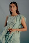 Aaryaa By Kashveen Kohli_Sky Blue Saree Organza Embroidered Ruffled Pre Draped With Embellished Blouse _at_Aza_Fashions