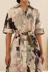 Buy_Arcvsh by Pallavi Singh_Grey Linen Scattered Floral Print Shirt Dress_Online_at_Aza_Fashions