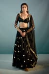 Aaryaa By Kashveen Kohli_Black Net Embroidered Crystal Sweetheart Neck Pearl Embellished Lehenga Set _Online_at_Aza_Fashions