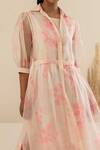 Buy_Arcvsh by Pallavi Singh_Pink Organza Cherry Blossom Print Shirt Dress_Online_at_Aza_Fashions