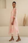 Arcvsh by Pallavi Singh_Pink Organza Cherry Blossom Print Shirt Dress_Online_at_Aza_Fashions