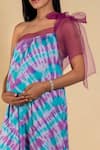 Ranng Label_Purple Modal Satin Tie And Dye One Shoulder Dress _Online_at_Aza_Fashions