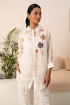 Buy_Arcvsh By Pallavi Singh_Ivory Chanderi, Linen Embroidery Collared Chequered Pattern Shirt With Pant _Online_at_Aza_Fashions