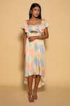 Buy_Ranng Label_Peach Soft Satin Tie And Dye Sweetheart Neck High Low Hem Dress _Online_at_Aza_Fashions