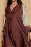 Ranng Label_Brown Soft Satin Tie And Dye V Neck Dress _Online_at_Aza_Fashions