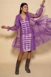 Buy_Ranng Label_Purple Lycra V Neck Sheer Shrug And Tie Dye Dress _Online_at_Aza_Fashions