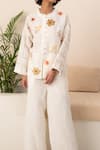 Shop_Arcvsh By Pallavi Singh_Ivory Linen Embroidery Polo Collar Floral Bloom Print Shirt With Pant _Online_at_Aza_Fashions