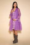 Shop_Ranng Label_Purple Lycra V Neck Sheer Shrug And Tie Dye Dress _Online_at_Aza_Fashions